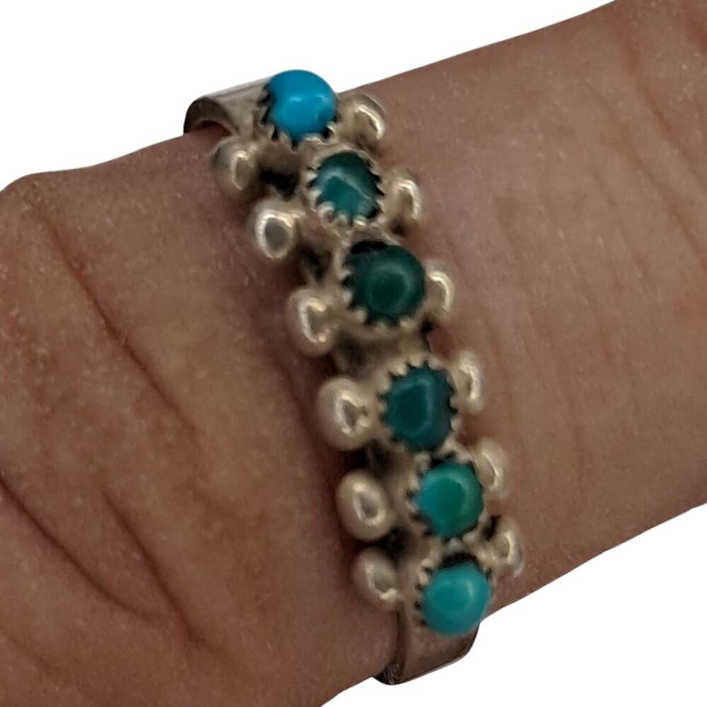 925 Silver Turquoise 5-Stone Ring Size 5.5 Round Blue Stones Full Finger